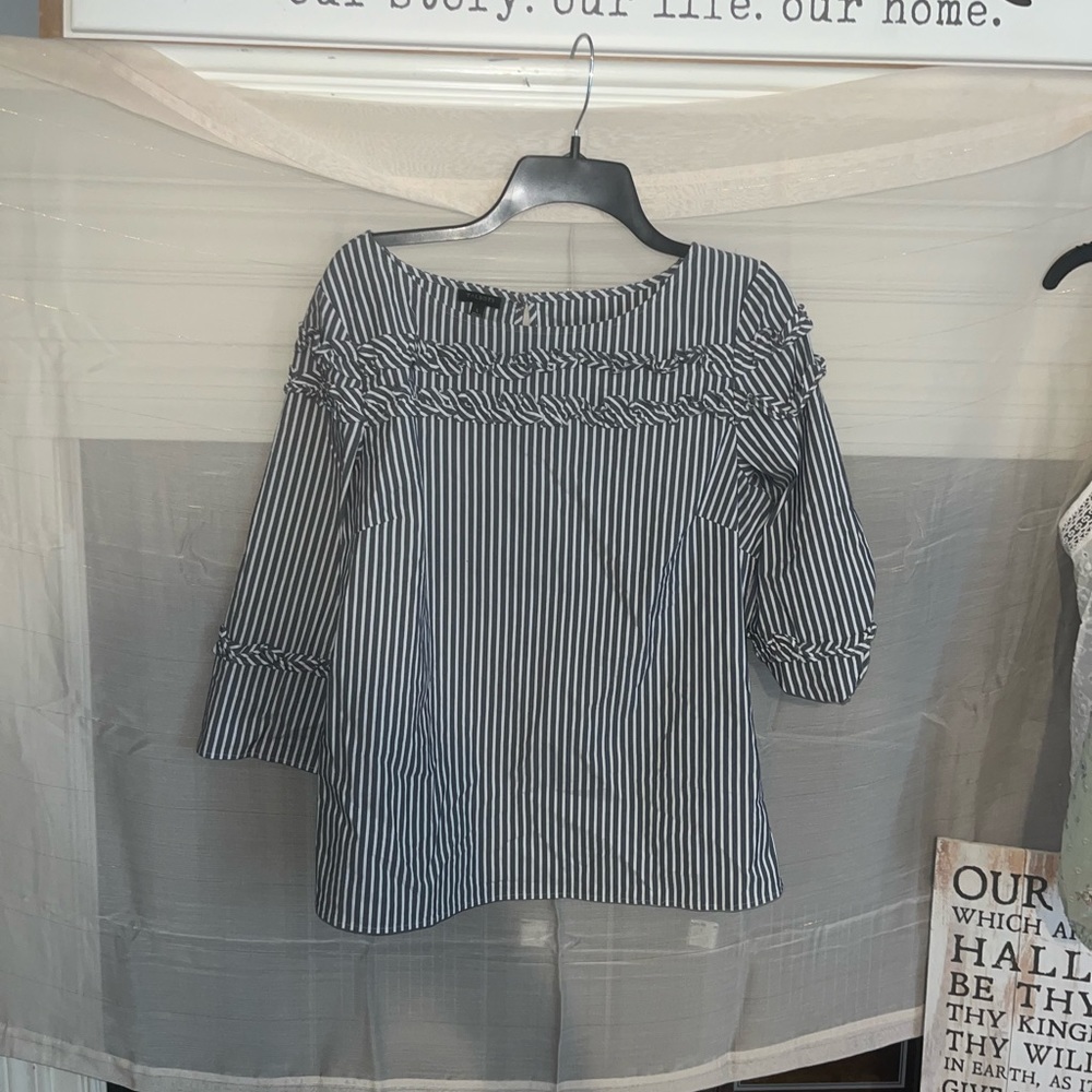 Talbots dark grey and white stripes 3/4 sleeves.